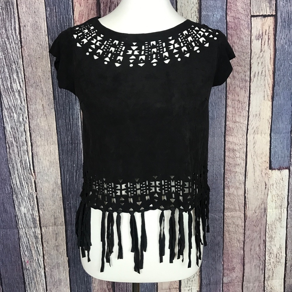 Faux Suede Boho Western Fringe Top Medium